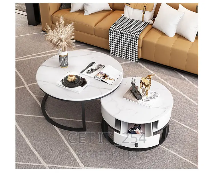 PURE MARBLE Nesting Table With Golden Stands Big (80cm 45cm)