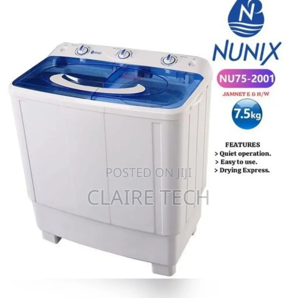 White Nunix 7.5 Kg Twin Tub Top Load Washing Machine
