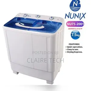 White Nunix 7.5 Kg Twin Tub Top Load Washing Machine