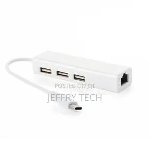 USB 2.0 Type-C 3 Port HUB Ethernet Adapter RJ45 100mbps