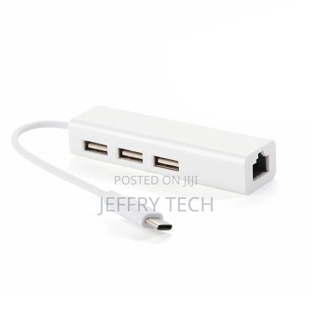 USB 2.0 Type-C 3 Port HUB Ethernet Adapter RJ45 100mbps