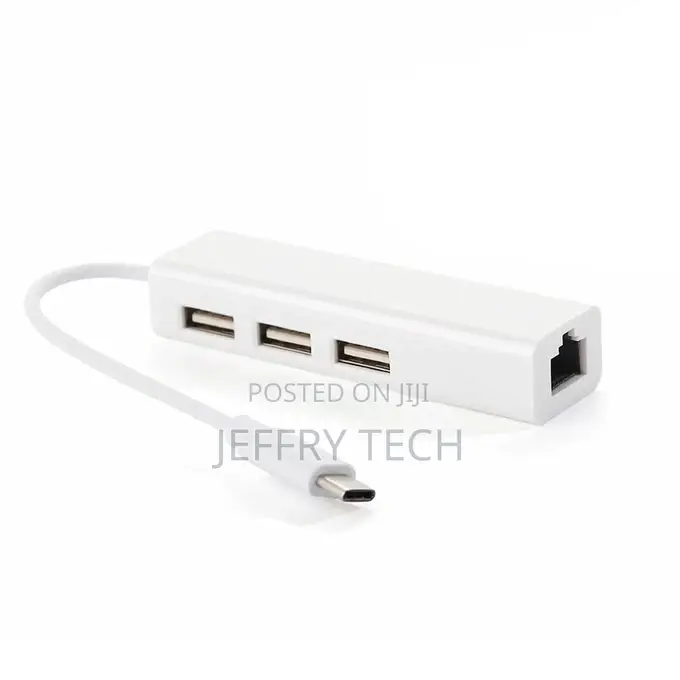 USB 2.0 Type-C 3 Port HUB Ethernet Adapter RJ45 100mbps
