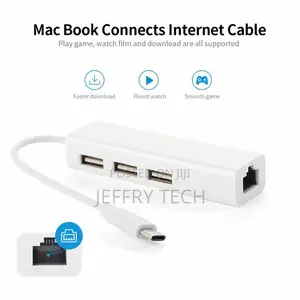 USB 2.0 Type-C 3 Port HUB Ethernet Adapter RJ45 100mbps