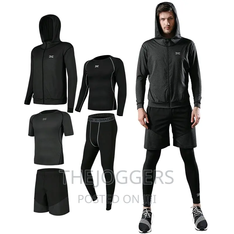 5 Pieces Complete Set Gym Wear For Men(S, M, L, Xl,2xl ,3xl)