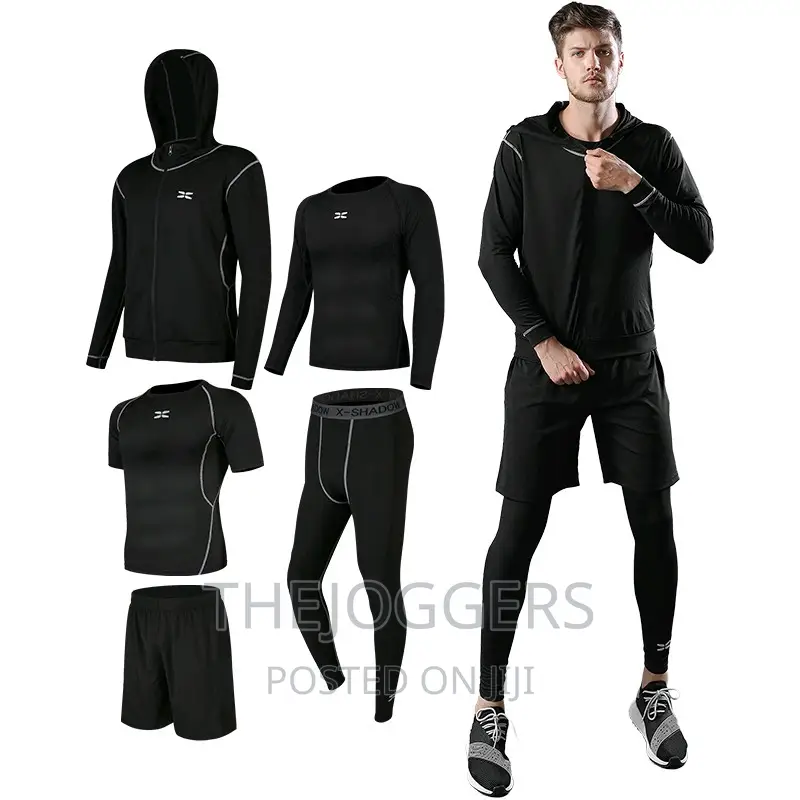 5 Pieces Complete Set Gym Wear For Men(S, M, L, Xl,2xl ,3xl)