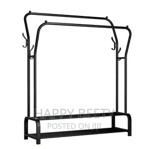 *Curved Double Clothes Rack With 2 Bottom Shelf Storage