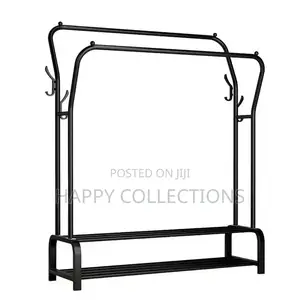 *Curved Double Clothes Rack With 2 Bottom Shelf Storage