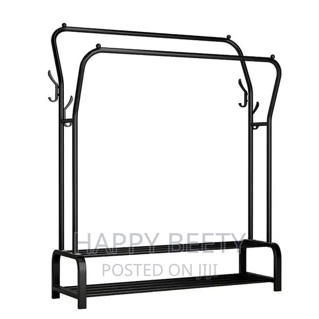 *Curved Double Clothes Rack With 2 Bottom Shelf Storage