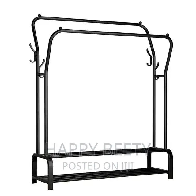 *Curved Double Clothes Rack With 2 Bottom Shelf Storage