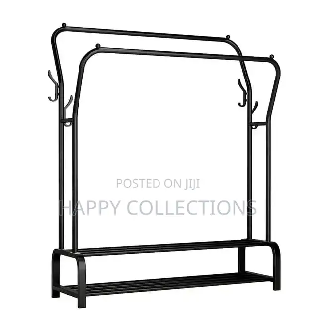 *Curved Double Clothes Rack With 2 Bottom Shelf Storage
