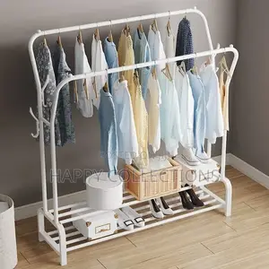 *Curved Double Clothes Rack With 2 Bottom Shelf Storage