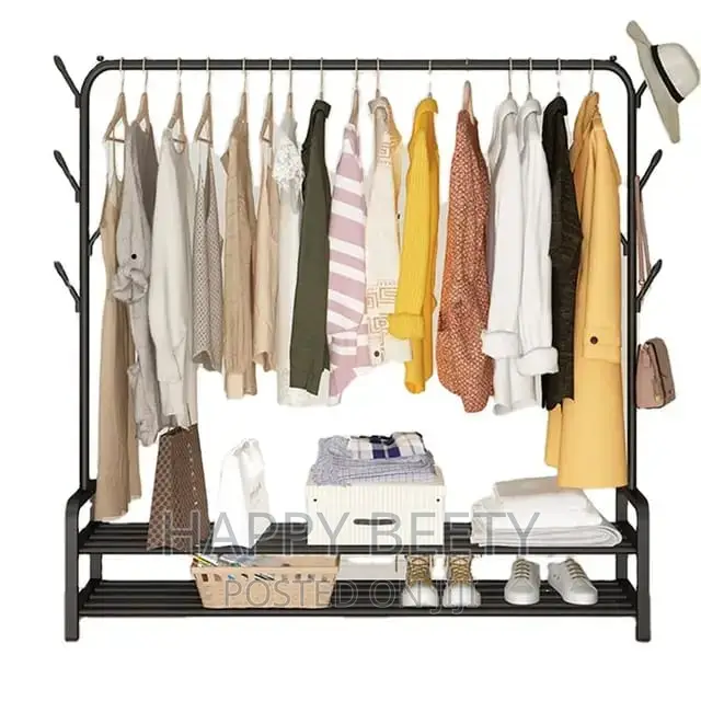 *Cloth Rack With Double Lower Storage Shelf for Boxes