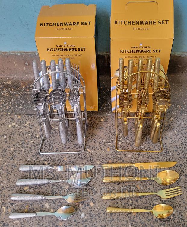 24pcs Stainless Steel Cutlery Set With Metallic Handle - thumbnail 3