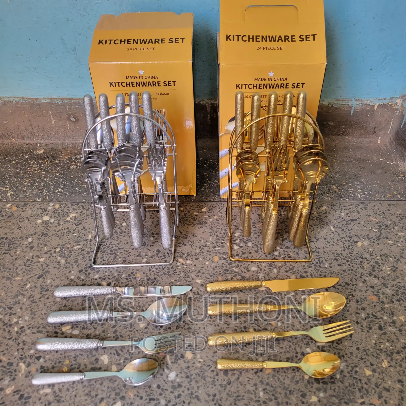 24pcs Stainless Steel Cutlery Set With Metallic Handle
