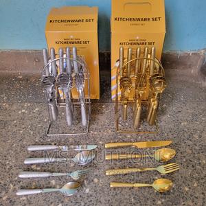 24pcs Stainless Steel Cutlery Set With Metallic Handle - thumbnail 2