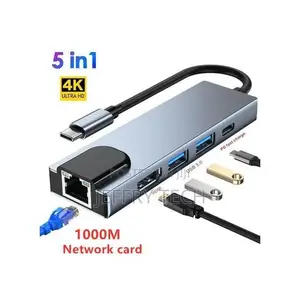 5 in 1 USB Type C Hub HDMI Rj45 Lan Adapter For