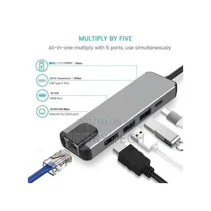 5 in 1 USB Type C Hub HDMI Rj45 Lan Adapter For