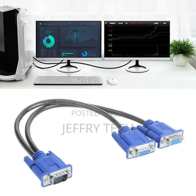 VGA Splitter Cable 1 Computer to Dual 2 Monitor