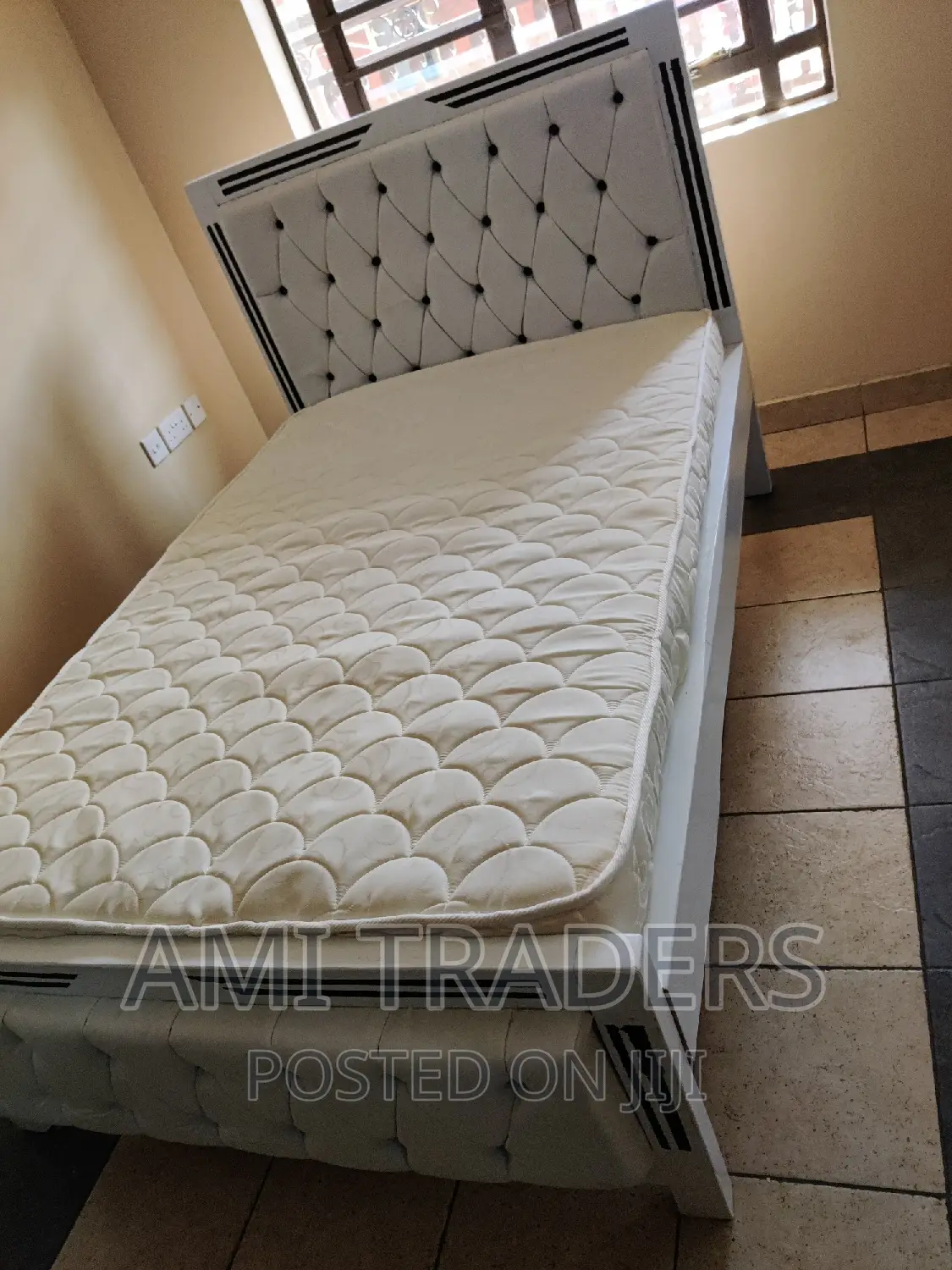 Standard Tufted White Bed