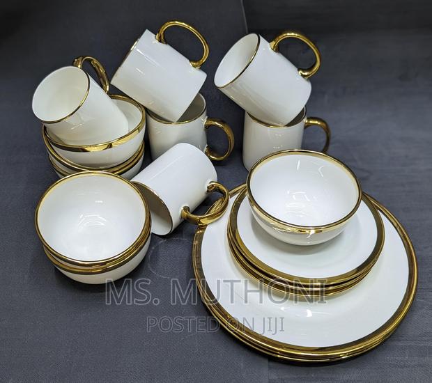 24pcs Quality Ceramic Dinner Set With Gold Rim - thumbnail 2