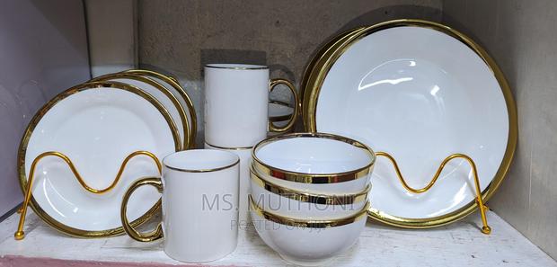 24pcs Quality Ceramic Dinner Set With Gold Rim - thumbnail 3