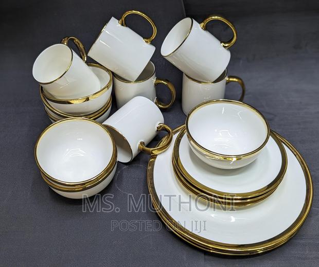 24pcs Quality Ceramic Dinner Set With Gold Rim - main view