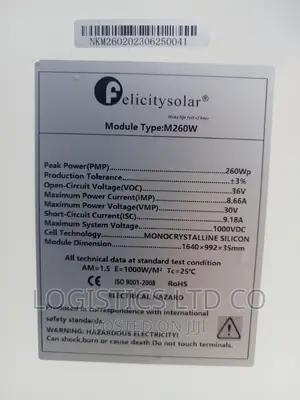 Felicity 260w Monocrystalline Solar Panel Module