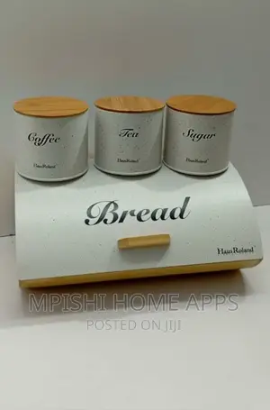 Bread Storage Bin Wooden Support With 3pcs Canisters