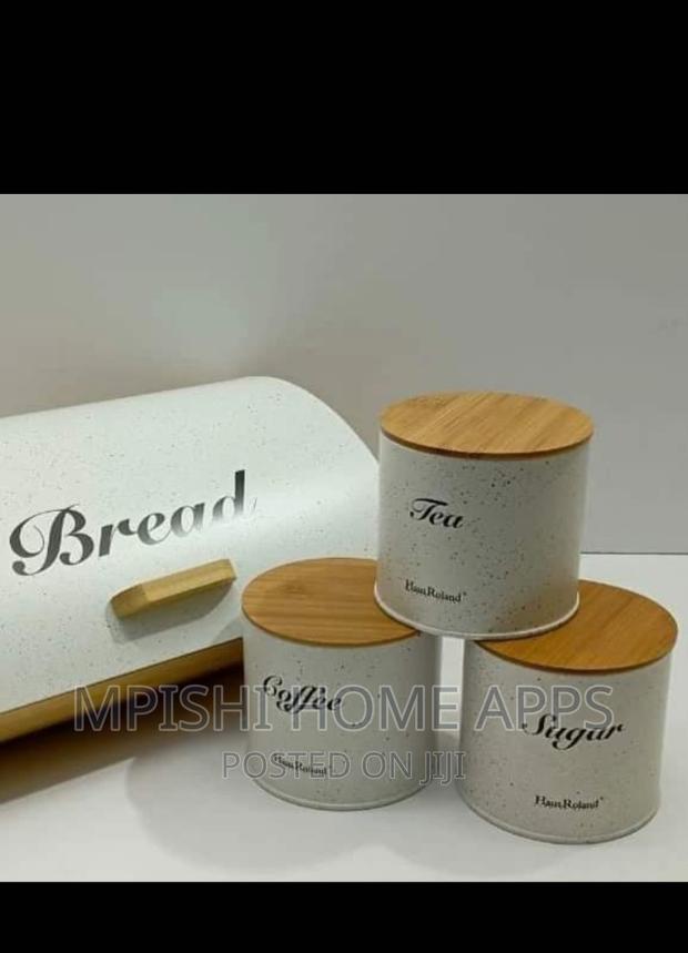 Bread Storage Bin Wooden Support With 3pcs Canisters - thumbnail 2
