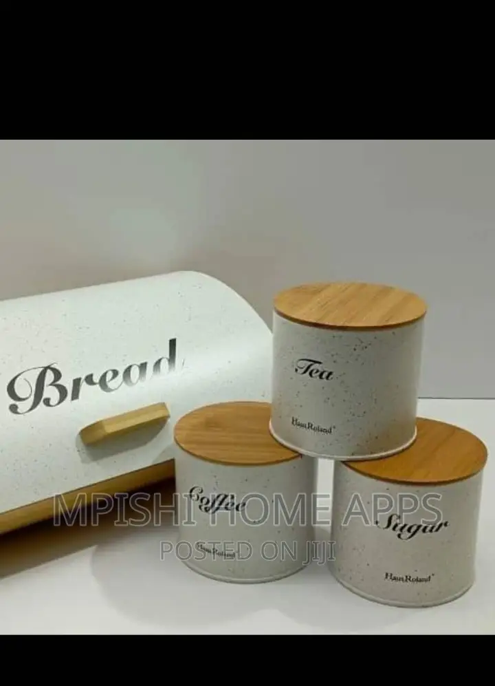 Bread Storage Bin Wooden Support With 3pcs Canisters