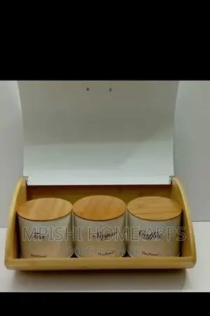 Bread Storage Bin Wooden Support With 3pcs Canisters