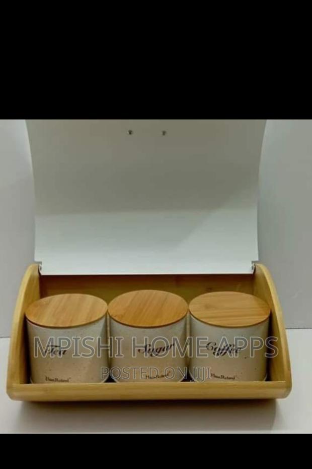 Bread Storage Bin Wooden Support With 3pcs Canisters - thumbnail 3