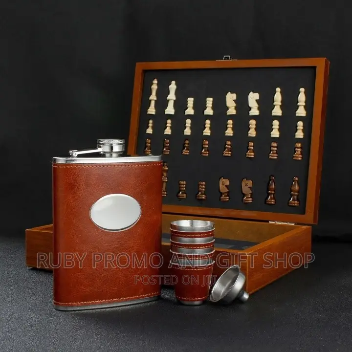 Brown Chess Flask Gift Set