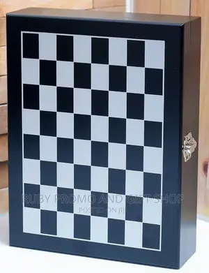 Wooden Chess Black Leather Hip Flask Set