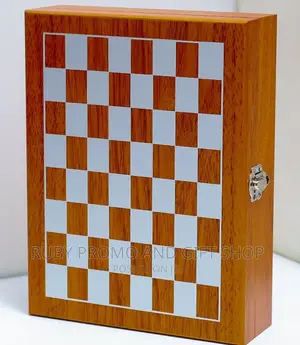 Wooden Chess Blue Hip Flask Gift Set