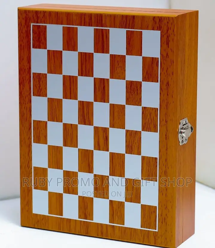 Wooden Chess Blue Hip Flask Gift Set