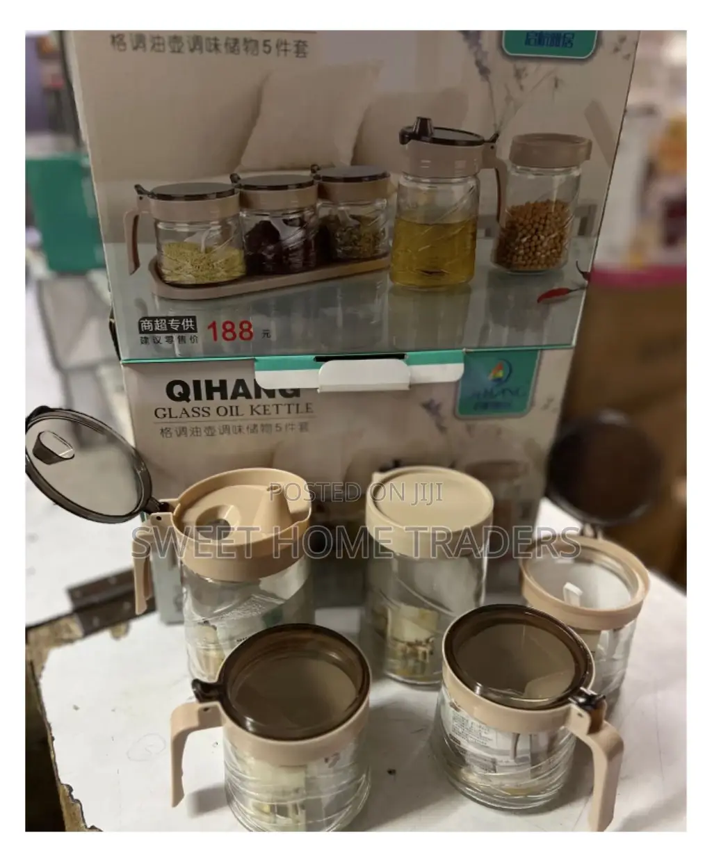 Kitchen Glass Set Oil Dispenser,Sugar Dish Storage Container