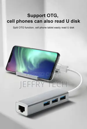 USB Type C to Ethernet Adapter RJ45 Dongle 3 USB Ports 3.0