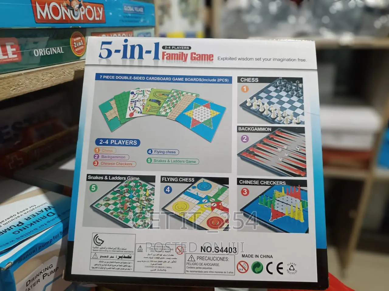(Real Photos)
5 in 1 Board Game
Inludes
Chess, Check