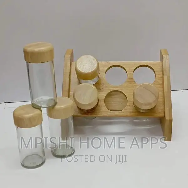 Bamboo Spice Rack
,PLUS 6pcs Spice Jars With Bamboo Lids