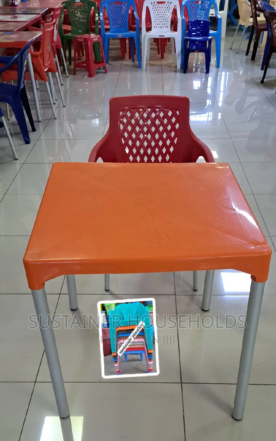 Plastic Chairs With Table Set Both With Metal Tubing Legs