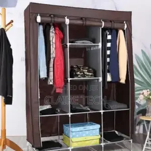 Brown 3 Column Portable Mettalic Wardrobe