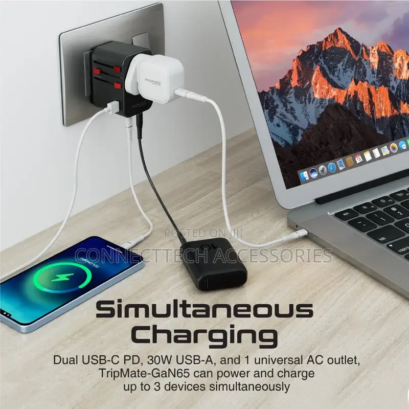 Promate 65W Power Delivery Travel Adapter