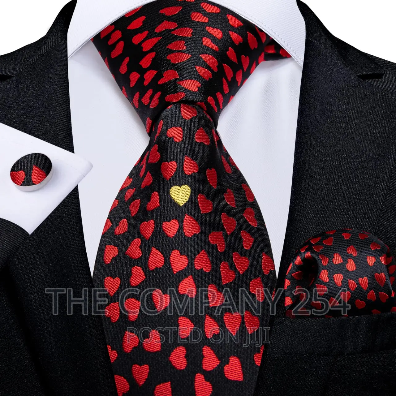 Fashion Red Heart Print Men's Silk Ties Striped Dot Business