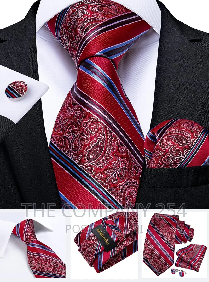Fashion Red Heart Print Men's Silk Ties Striped Dot Business