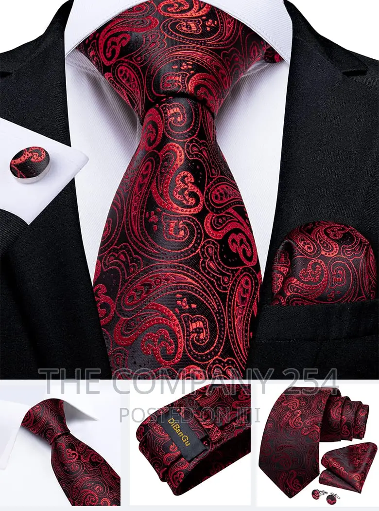 Fashion Red Heart Print Men's Silk Ties Striped Dot Business