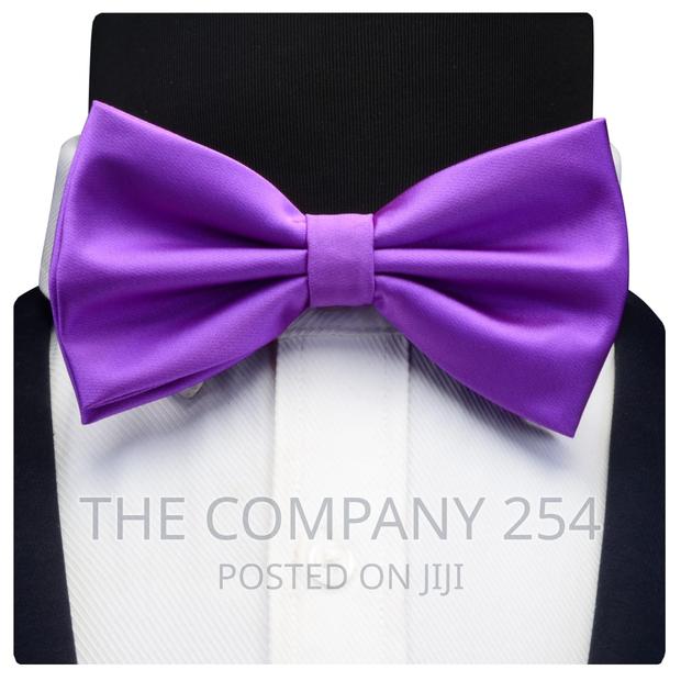 GUSLESON Silk Solid Pre-Tied Bow Tie for Men Purple Black . - main view