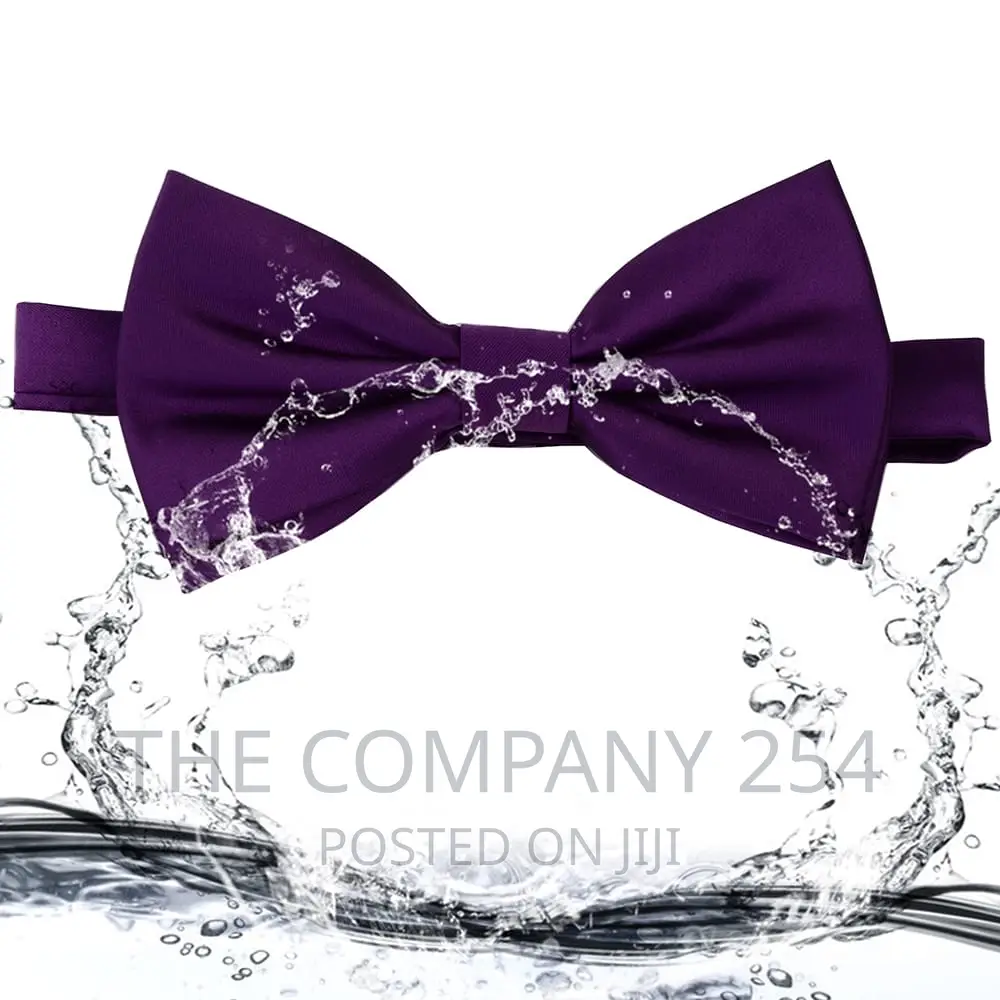 GUSLESON Silk Solid Pre-Tied Bow Tie for Men Purple Black .