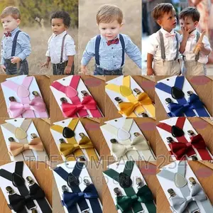 Kids Elastic Suspenders Bow Tie Set Matching .