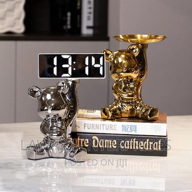 Bear Piggy Bank Sculpture With Digital Clock
